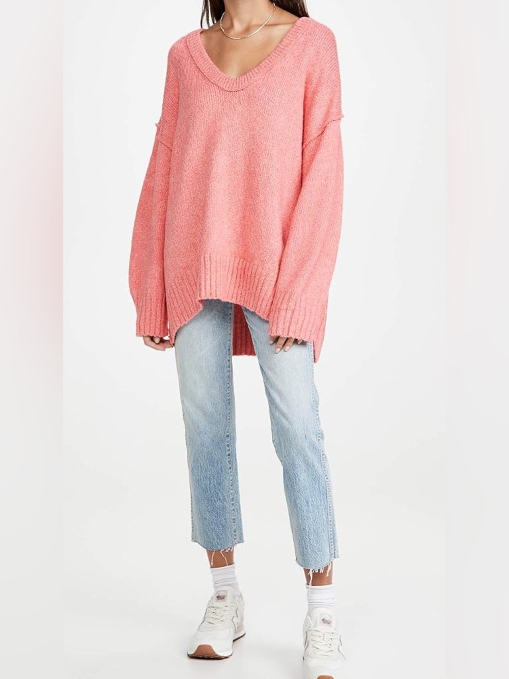 Free People Brookside Oversized Coral Pink Knit Tunic Sweater - Picture 2 of 8